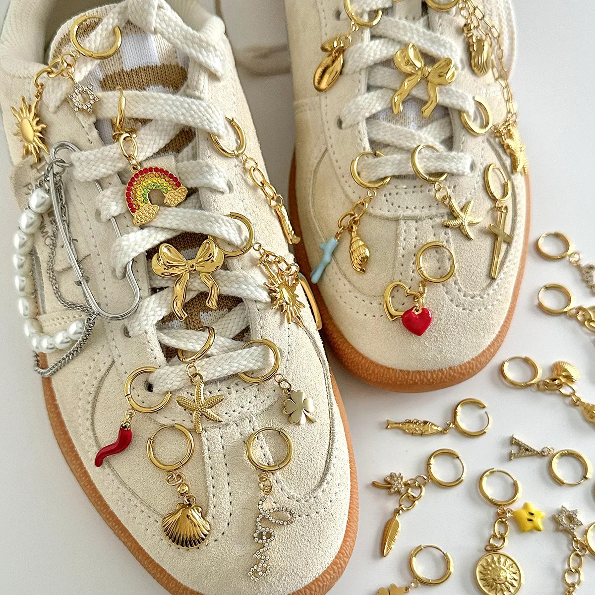 Fashion Accessories Shoe Charm Stainless Steel Charms For Jewelry Making Enamel Shell Zircon Jewelry Set 18k Shoe Decorations