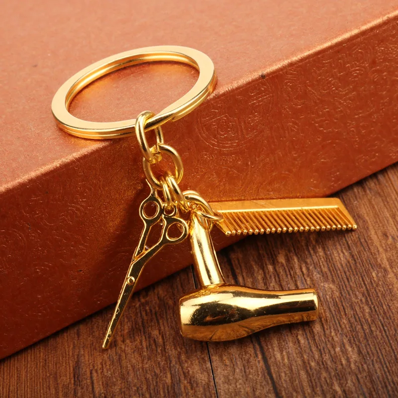 Wholesale wash cut blow key chain pendant hair scissors comb hair dryer Pendant car keychain quick sell explosive models
