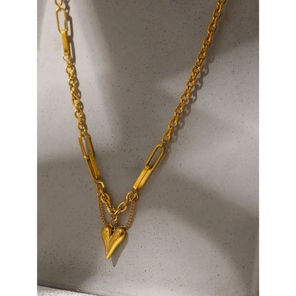 JINYOU 1595 PVD Plated Heart Pendant Stainless Steel Chain Fashion Necklace 2022 for Women Jewelry