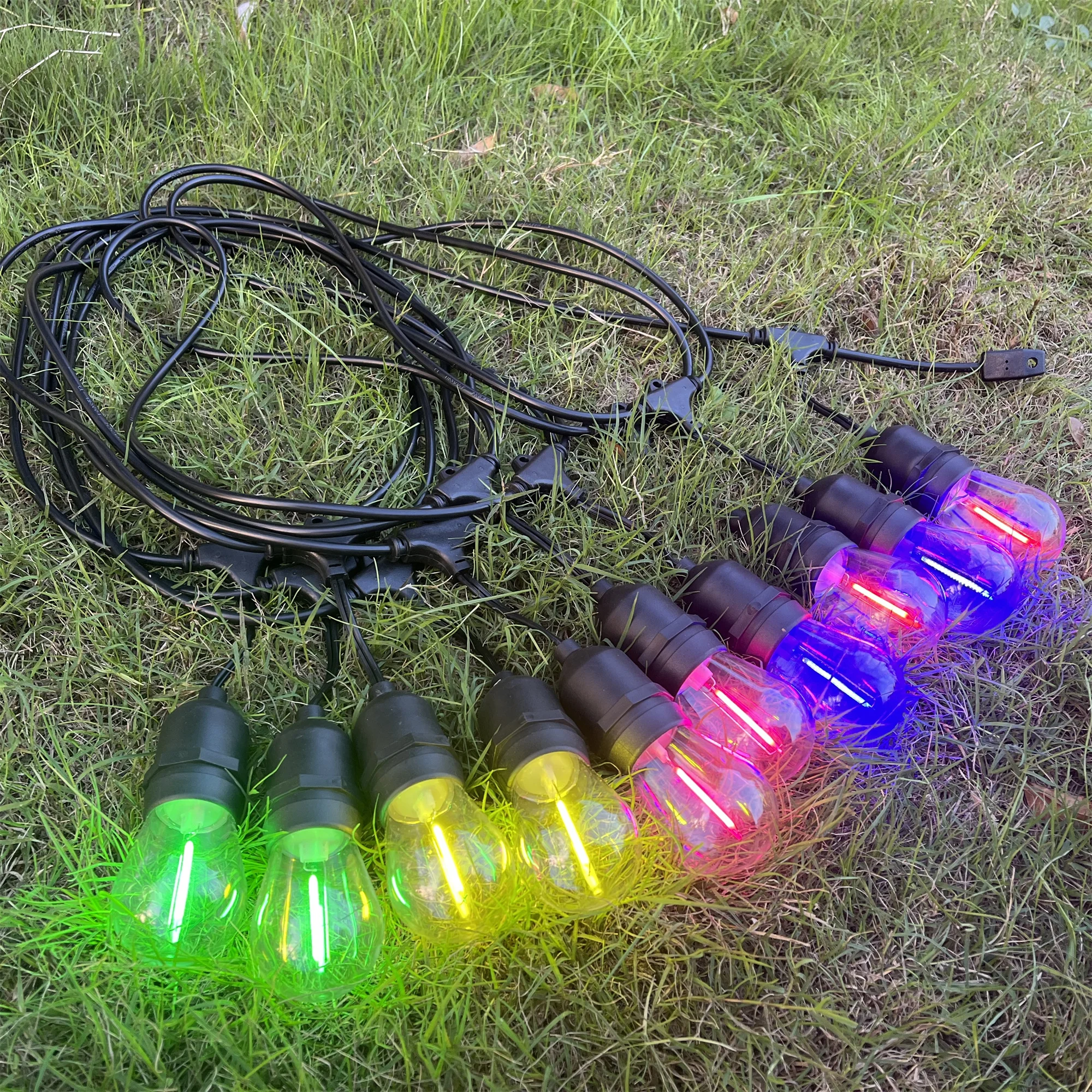 Hot Sale S14 Colorful Filament Hanging Model LED String Lights IP65 Waterproof Outdoor Indoor Decorative Lights