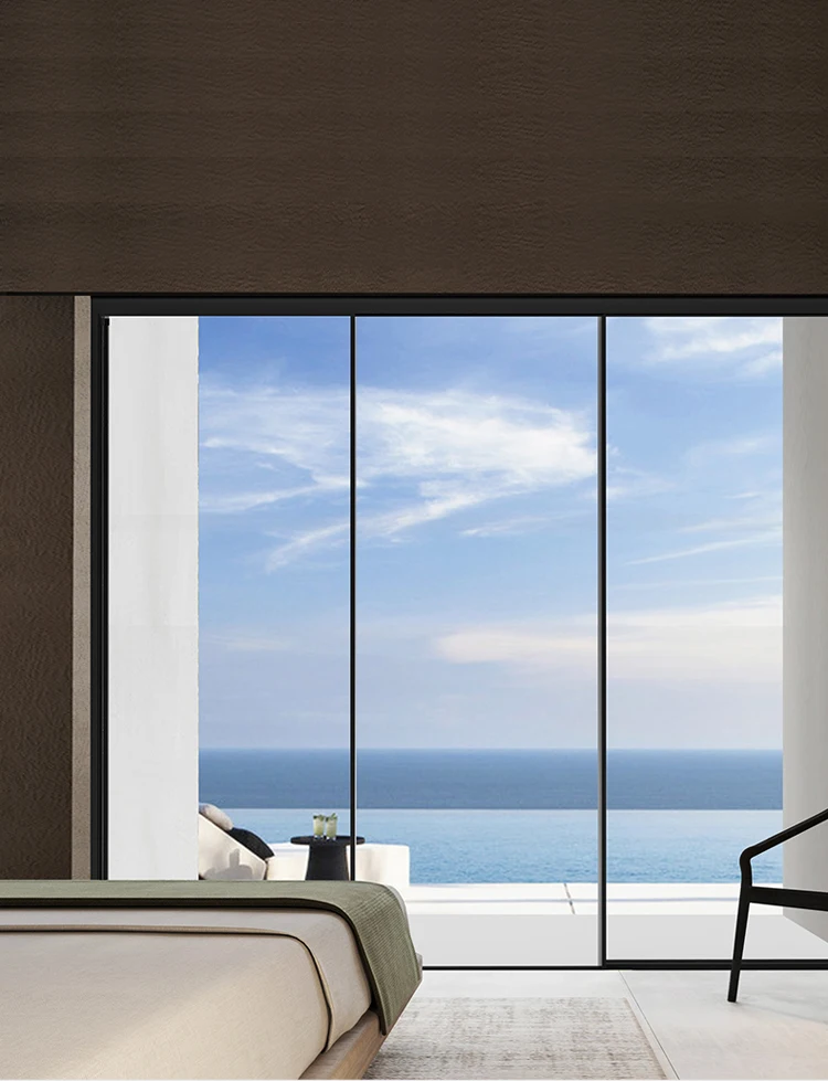 Interior Slim Aluminum Frame Mute Tempered Glass Narrow Side sliding Door For Living Room