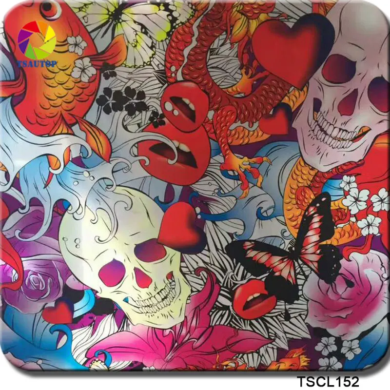 TSAUTOP 3D Skulls Design Demon Hydrographics Liquid Print Hydro Water Transfer Printing Film