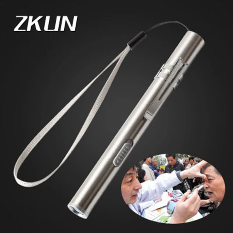 Professional Medical Yellow Light Flashlight Stainless Steel Pupil Pen Oral Ophthalmic Lamp USB Charging