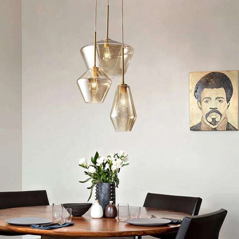 Nordic modern minimalist cafe creative bar counter living room dining room electroplating champagne gold glass pendant light