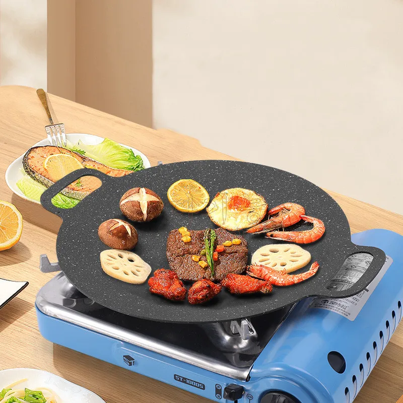 Indoor Outdoor Non-stick Wok,6 Layer Coating Round Griddle,Aluminium Bbq Grill Pan