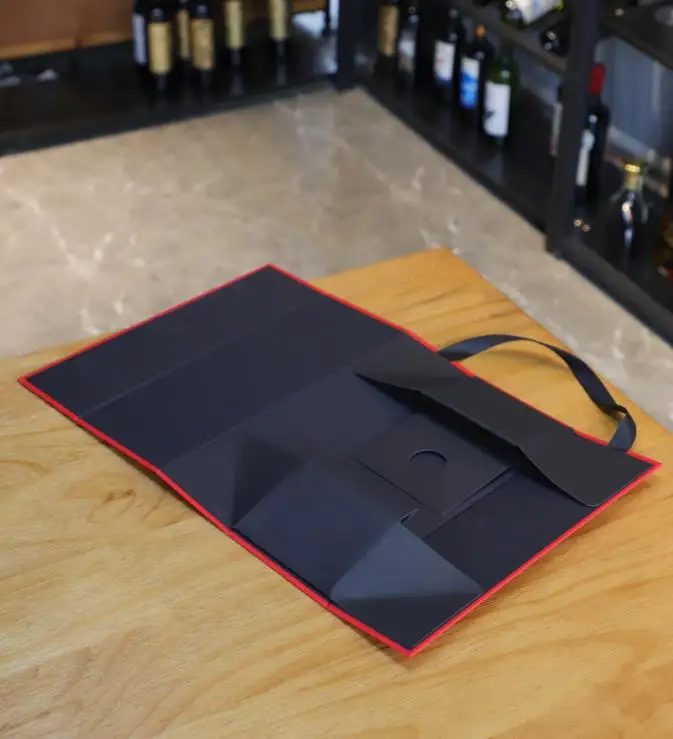 Custom Printed Paper Magnetic Single Wine Bottle Gift Packaging Box Folding Package