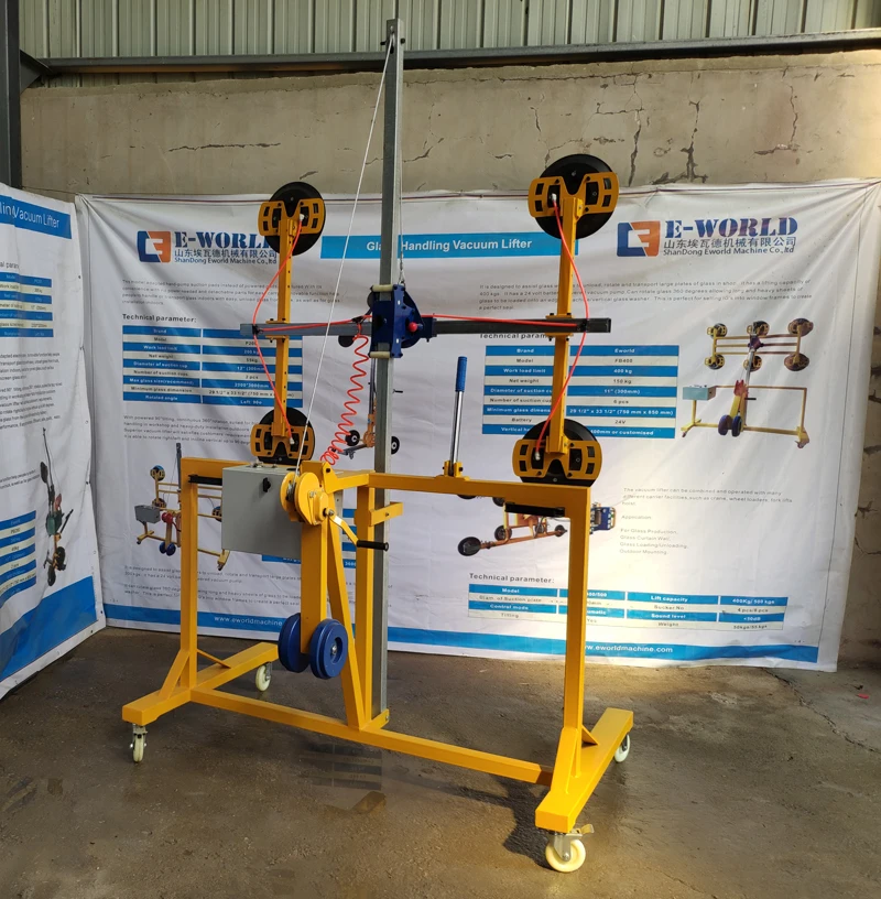 High Quality 4 Suckers Vacuum Glass Lifter Trolley With 300kg Loading Capacity/Electric Moving Glass Lifting Equipment