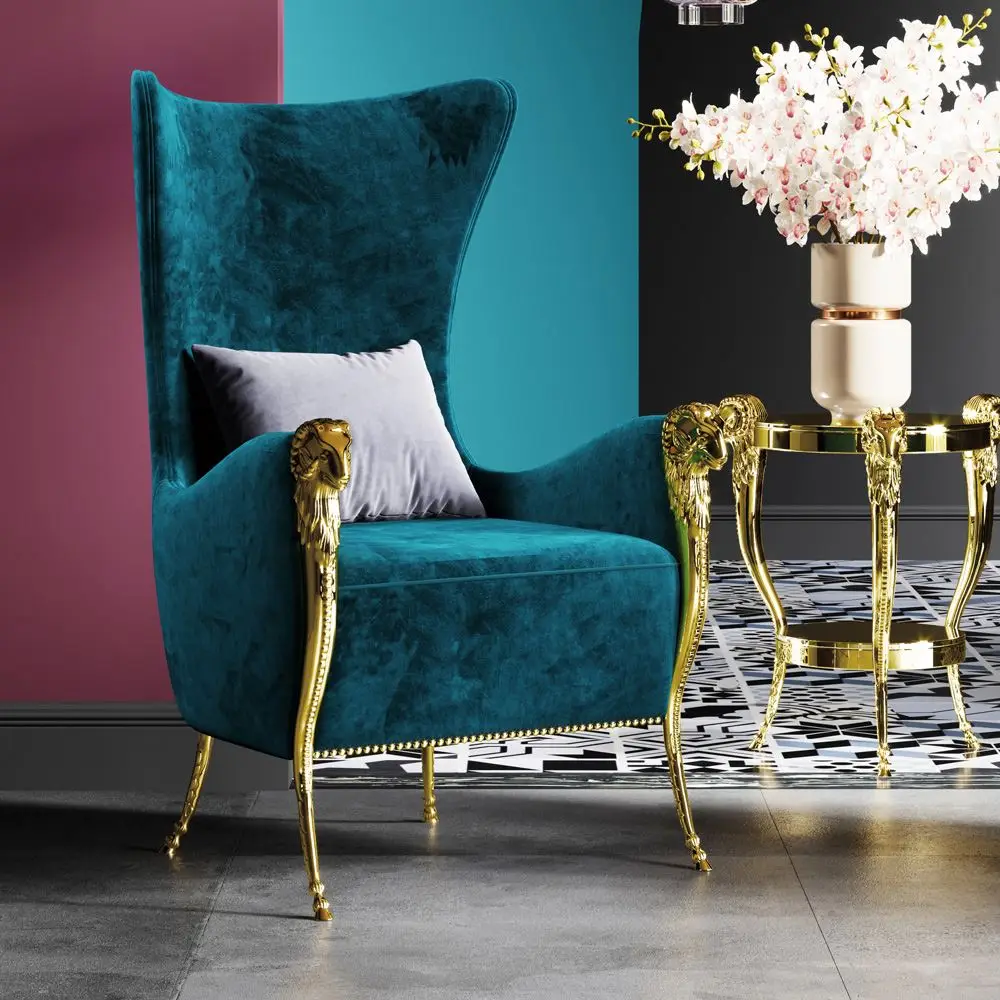 Luxury Living Room Vanity Chair Bedroom Restaurant Furniture Set Wingback Velvet Accent Arm Chair