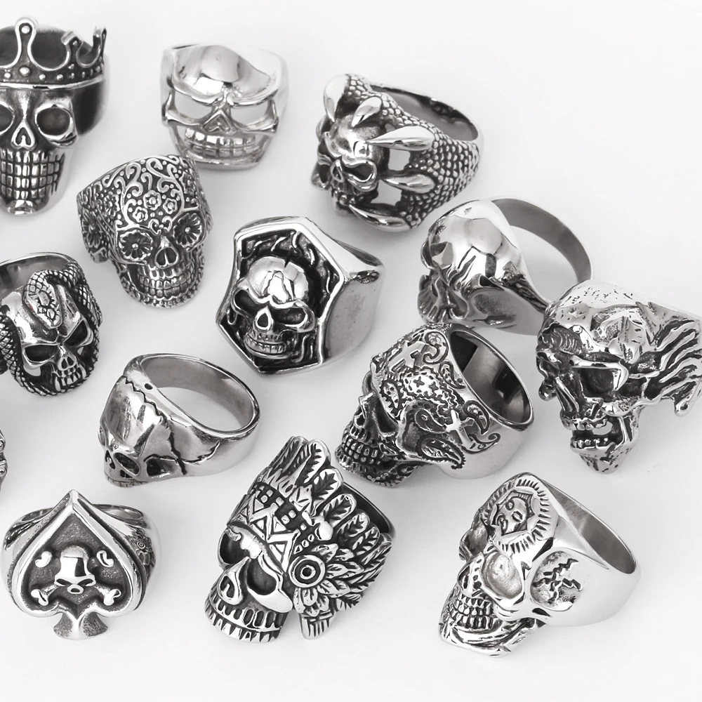 Anillo Wholesale Custom Vintage Stainless Steel Men Punk Skull Rings