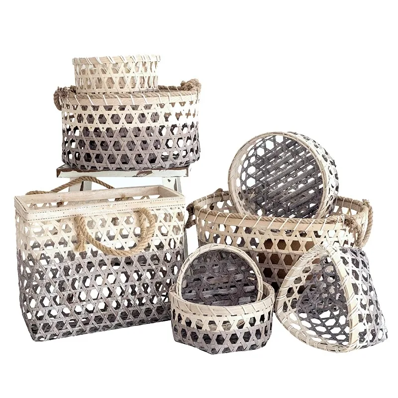 Kingwillow Wholesale Small Bamboo Basket Handwoven Handmade Carrier Basket With Handle Gift Pack