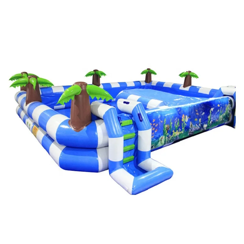 Coconut Tree Inflatable Swimming Pool With Slides Tropical Ocean Theme Inflatable Pool