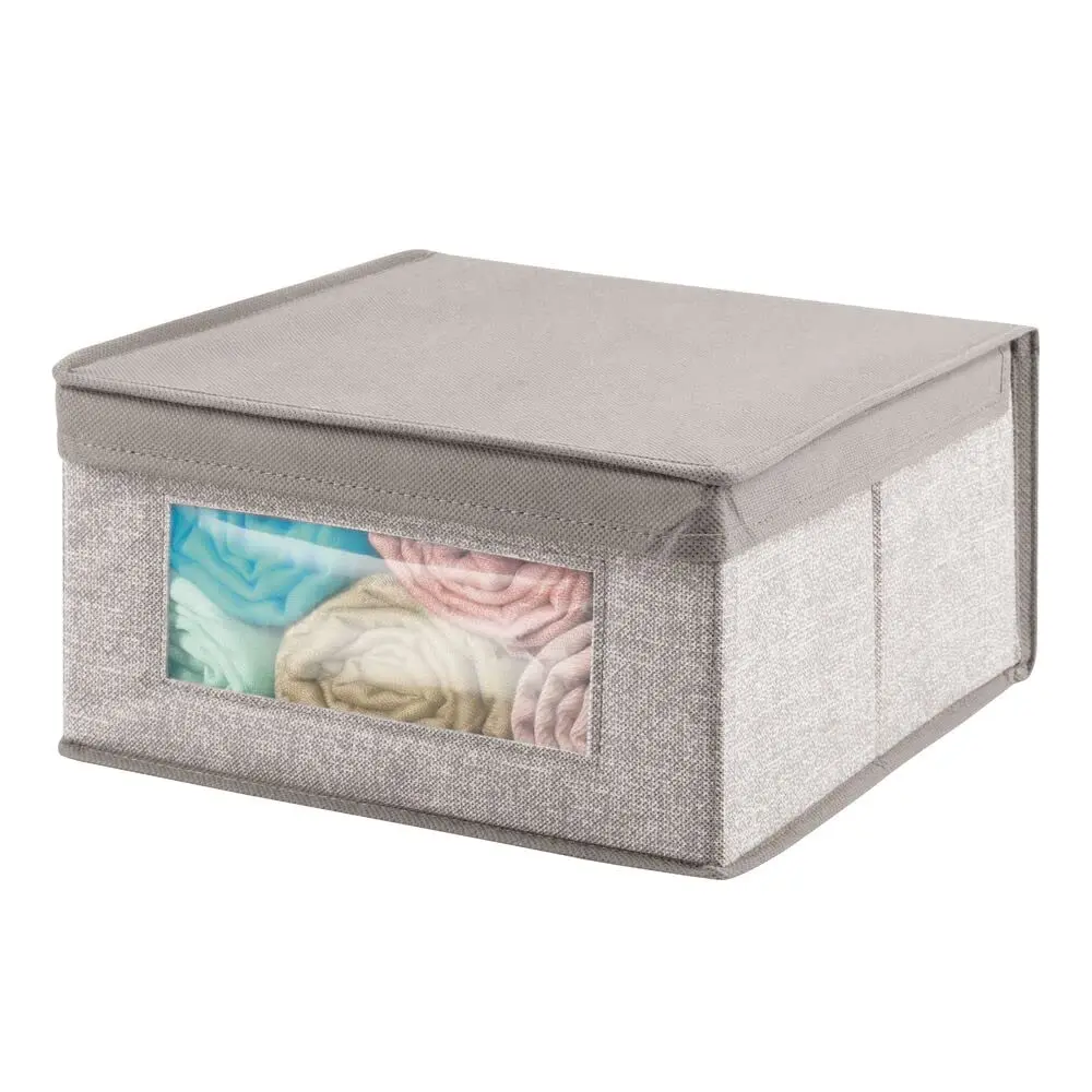 Foldable Linens Fabric Closet Blanket Bed Sheet Quilt Clothing Storage Bin Organizer Box With Clear Front Window Lid For Bedroom