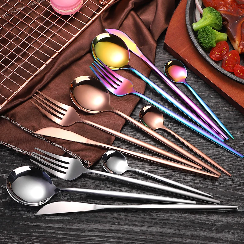 2020 Amazon Hot Sale Stainless Steel Flatware Portuguese Knife Fork and Spoon 4pcs Tableware Cutlery Set