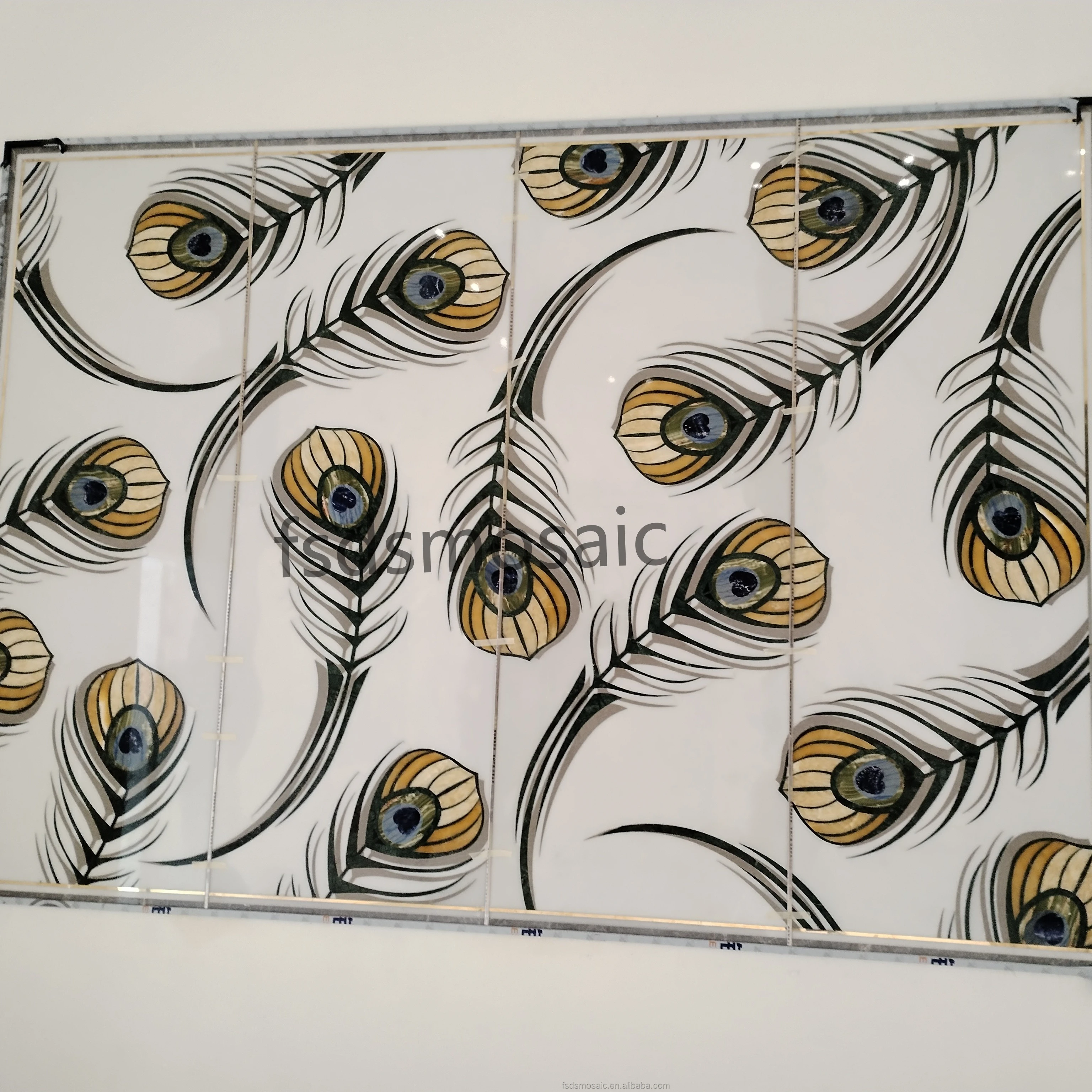 Mosaic mural tiles residential decoration wall tiles hand-cut puzzle peacock feathers