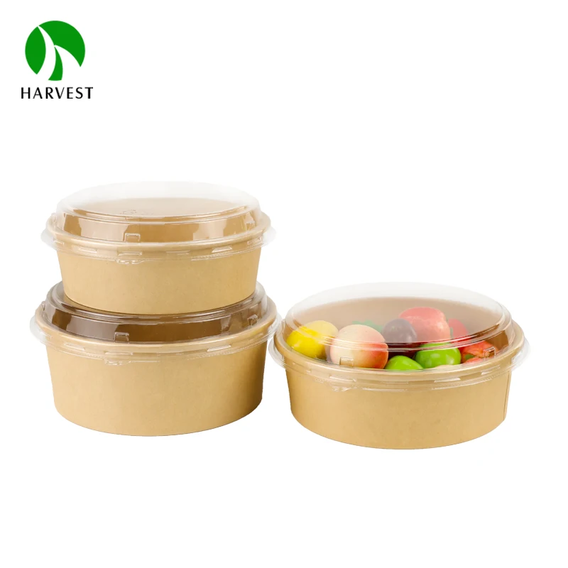 750 мл 24 унции пищевая крафт-бумага водонепроницаемая одноразовая Салатница на вынос миски для супа с крышками домашних животных