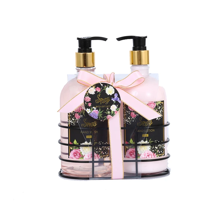 Factory supply beautiful Wire Basket Body Lotion Shower gel gift Sets for her natural Moisturizing Spa Gift Set For Women