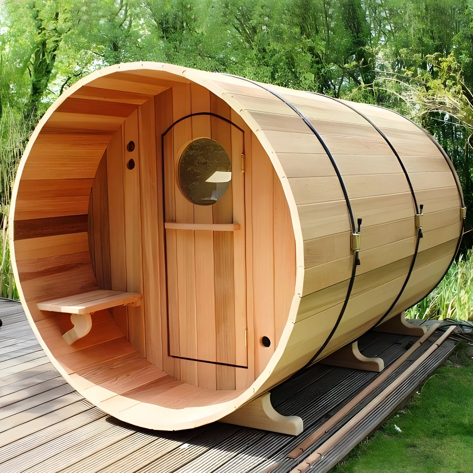 Luxury Red Cedar Iron Fir Bathtub Steam Sauna Room With Sauna Stone Outdoor