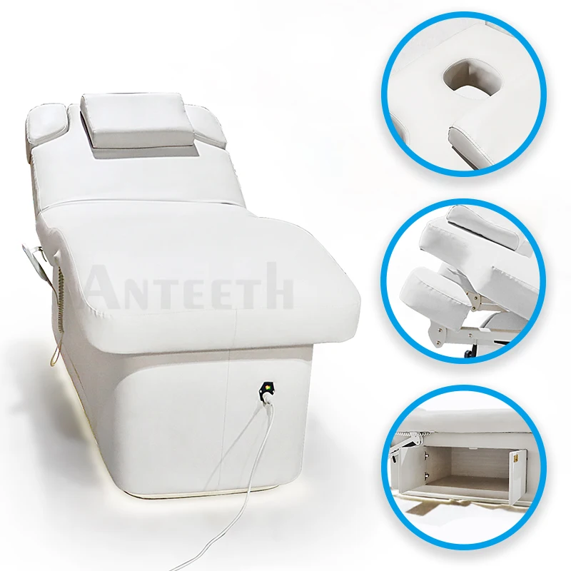 Anteeth Spa Furniture Electric Massage Table Bed Wooden Base Cabinet Treatment Table 2 Motors Adjustable Thermal Massage Bed