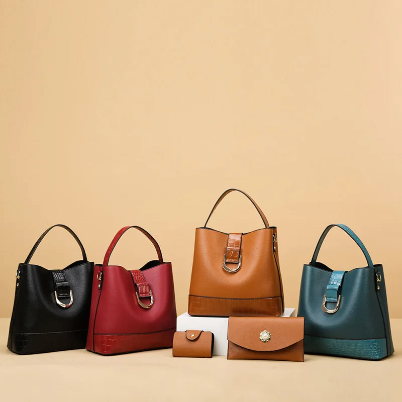 Wholesale Fashionable Female PU Leather Shoulder Bag Set 3pieces large capacity handbags for women luxury bucket bag