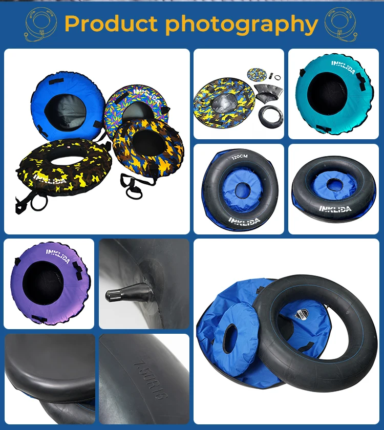 Wholesale Inflatable Snow Tube slide Towable Snow Tube with Plastic Bottom Hard Bottom Winter Snow Tubing Floated Sled