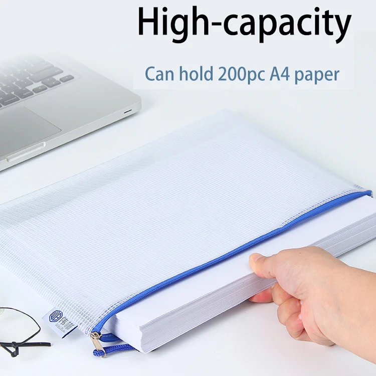 wholesale clear pvc mesh a4 b4 plastic waterproof zipper pouch traveling office supplies file folder document bag