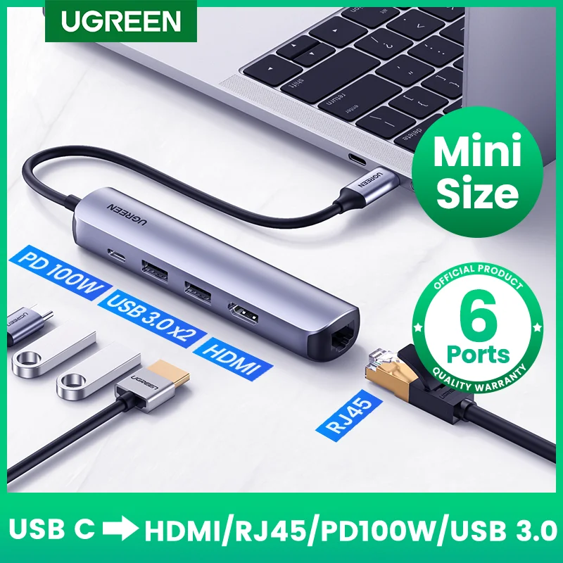 USB-концентратор UGREEN мини-концентратор USB Type-C 3 1 на 4K HD RJ45 0 док-станция адаптера для MacBook Pro Air 2020
