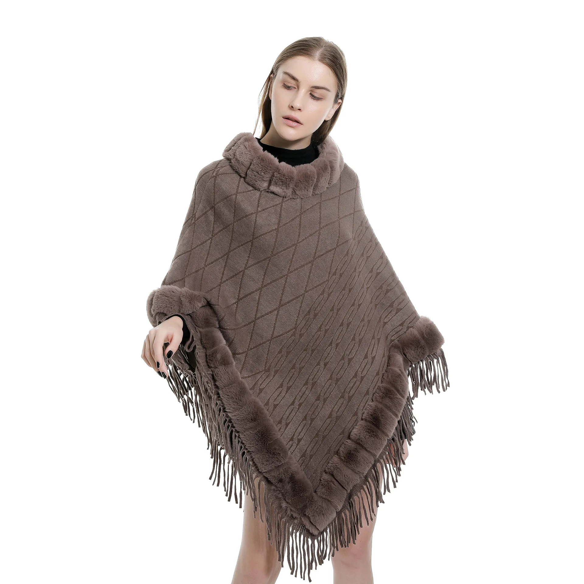 Новый стиль, однотонный полосатый меховой воротник, шарф, головной платок с бахромой, шарф