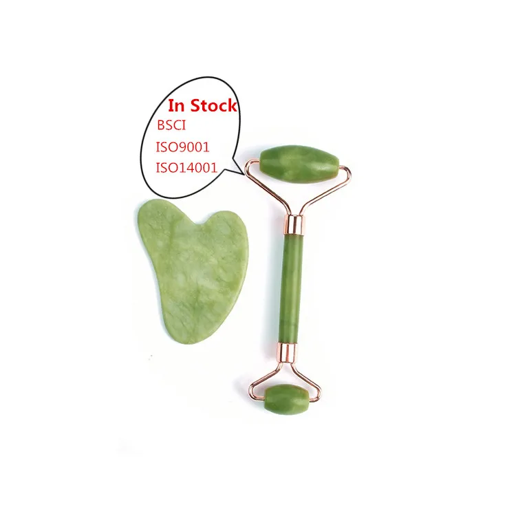 Имеются на складе! Пользовательский логотип драгоценный камень зеленый Фэн лица лифтинг Нефрит Лицо массажный ролик с коробкой