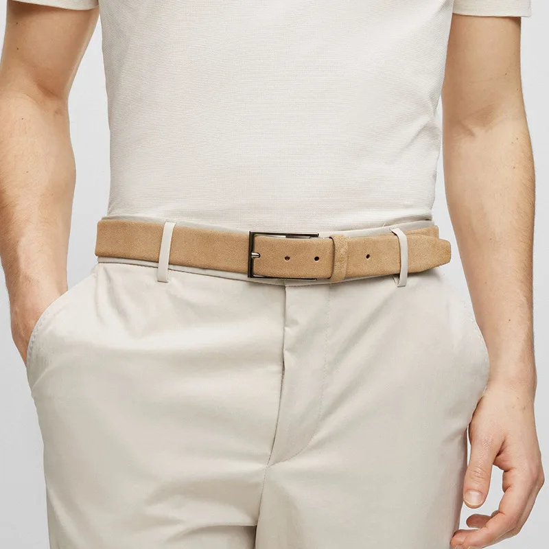 Factory Customized Simple Design Alloy Pin Buckle Suede Leather Belt for Male Casual Jeans Suits