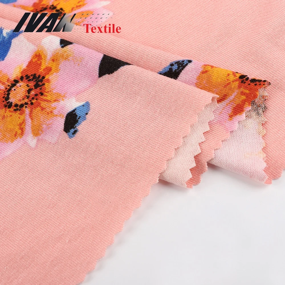 Wholesale custom printed 96% viscose 4% spandex floral knitting cloth stretch fabric for women dress