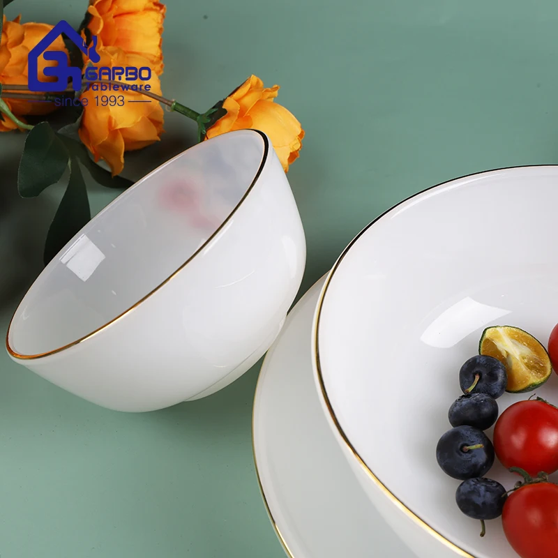 gold rim round shape opal glass dinner set 14 pieces for home tableware plates and bowls heat resistant jade opal glassware set