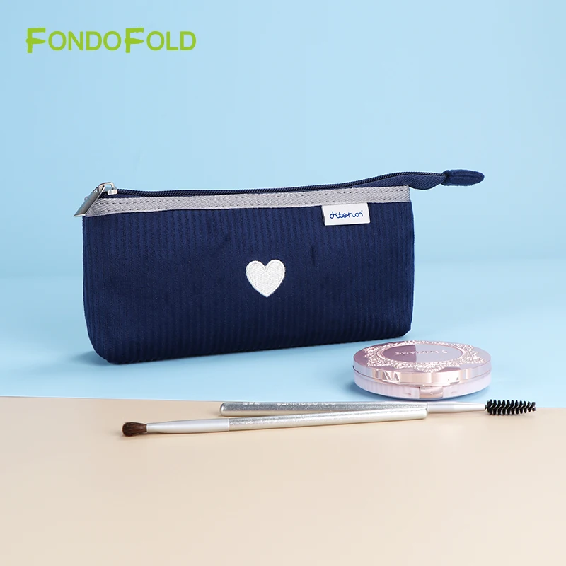 Темно-синяя Вельветовая сумка для макияжа с логотипом, многофункциональная сумка для карандашей для рекламных подарков, CK0266