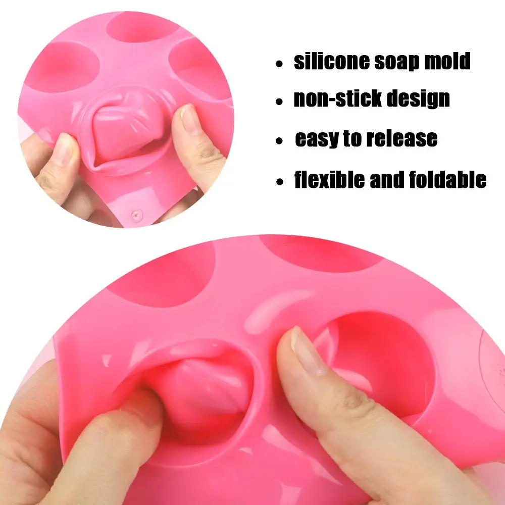 100% BPA Free Silicone Soap Molds, Round Rectangle Oval Soap Molds for Handmade Soap Candy Chocolate Cake with Sealed Bags, Pink