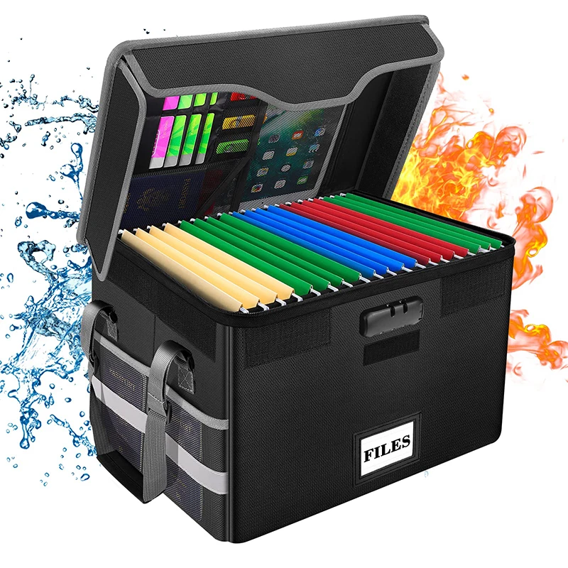 Складная портативная огнеупорная коробка для документов большой емкости с замком, непромокаемая Сумка для документов с логотипом под заказ, для домашнего офиса