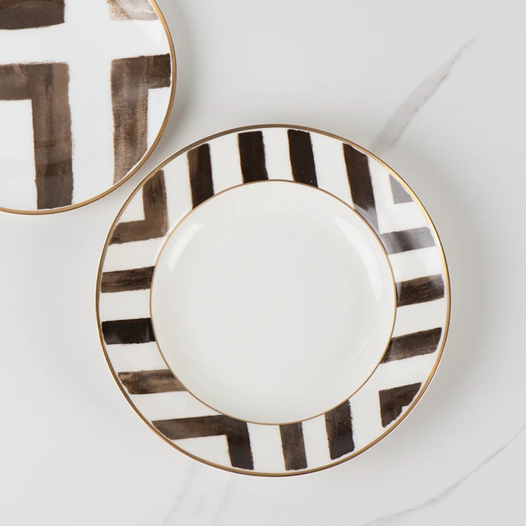 black crossroad design charger plate high grade bone china plates set for wholesale