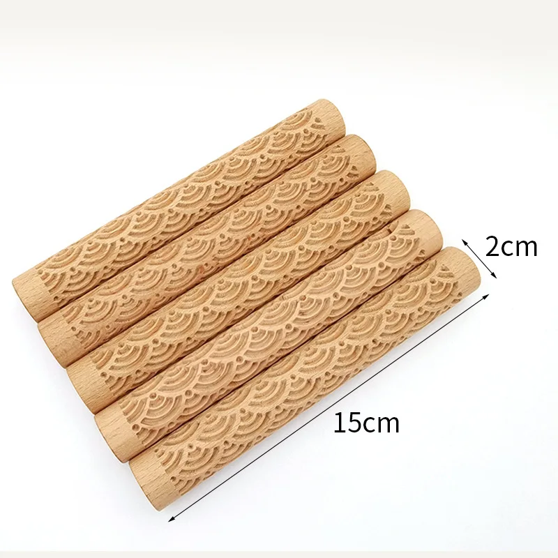2mm Depth Pattern Hand-made Wooden Textured Rolling Mud Embossed Stick with Pattern Pottery Tools