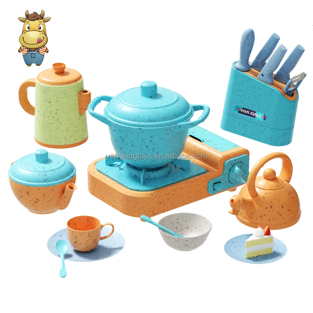Wholesale Cooking Set Eco Wheat Straw Kids Kitchen Picnic Toys Household Tableware Pretend Play House Game