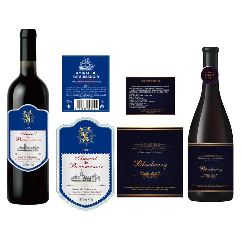 Wine Bottle Label Printing Paper Waterproof Beverage Adhesive Sticker Beer Labels Free Design Customized Juice Bottle Datang