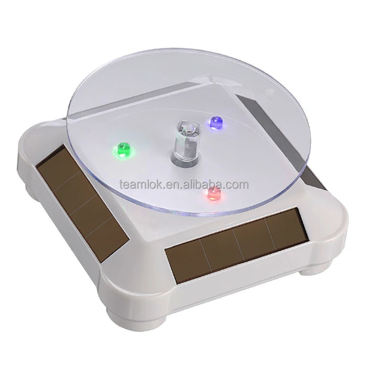 M-8082 wholesale solar battery powered exhibition rotating display white black gold silver led rotating turntable display