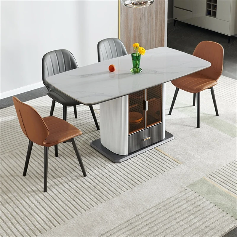 dw1086 quanu luxury 6 chairs family banquet open dining table sideboard cabinet with drawers