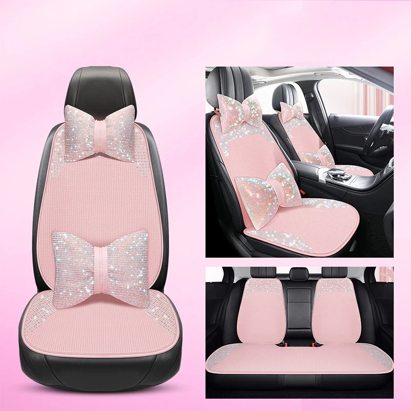 Universal Car Seat Cover Full Set Luxury Shiny Rhinestone Car Cushion Car Accessories Interior Decorative for Girls
