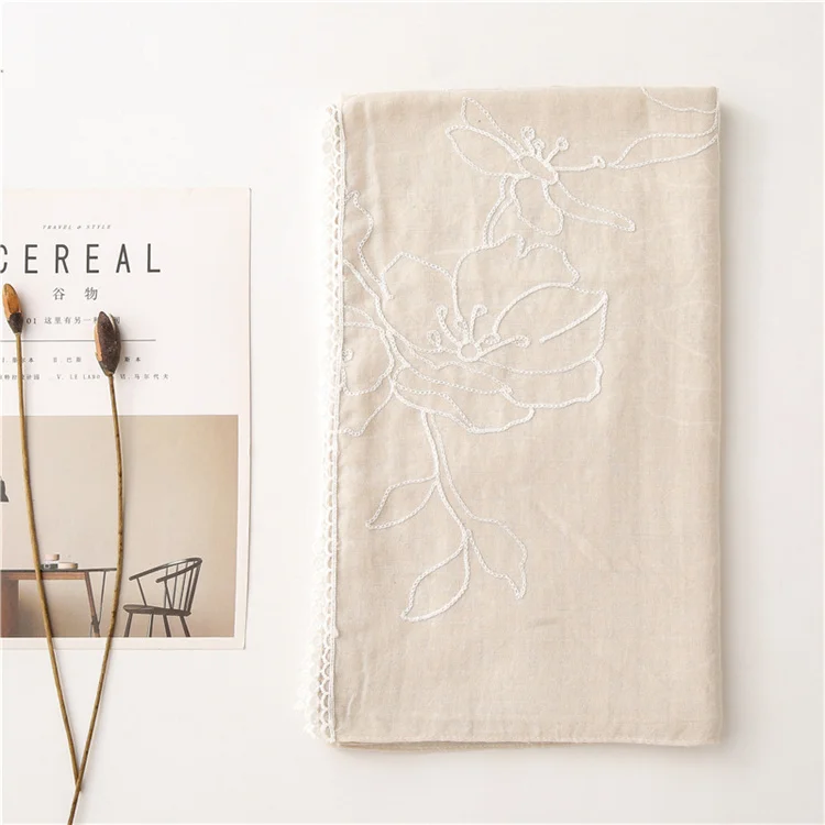 HEFT BOOOGE Warm Autumn Pure Color Embroidered Designer Scarf and Shawl