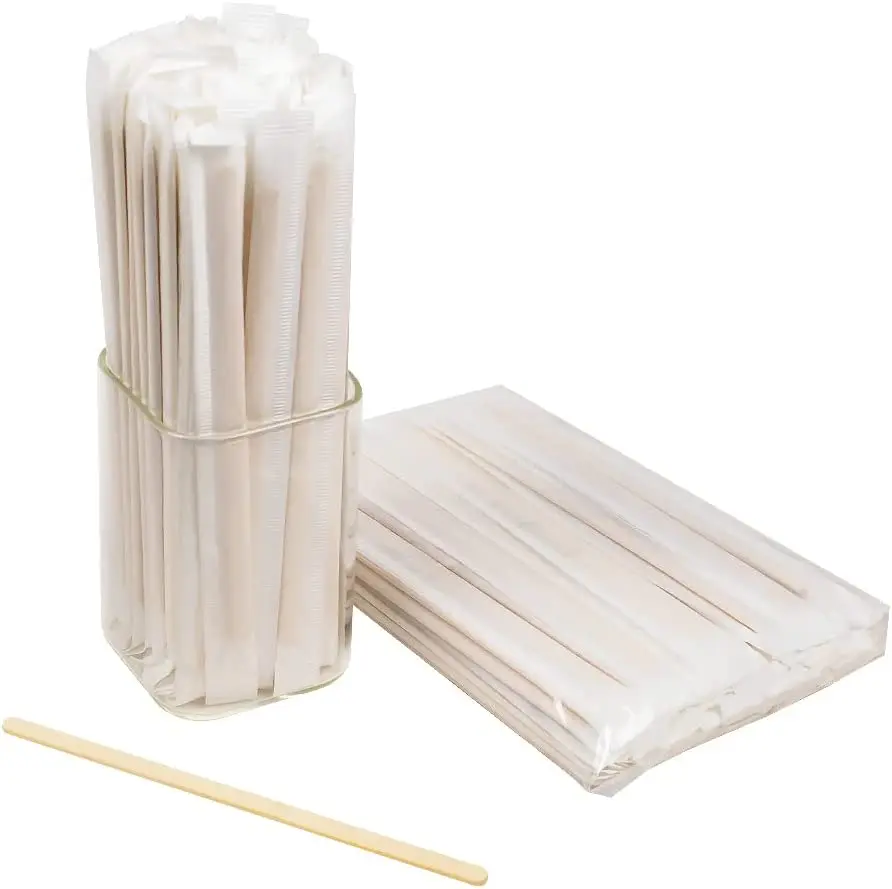 5.5 Inch 100pcs Eco Friendly Long Wood Stir Sticks for Mixing Cocktail Hot Chocolate Drinking Tea