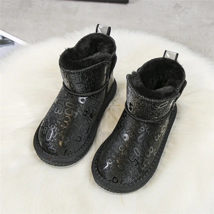2021 boys and girls short boots big kids plus velvet warm non-slip sports