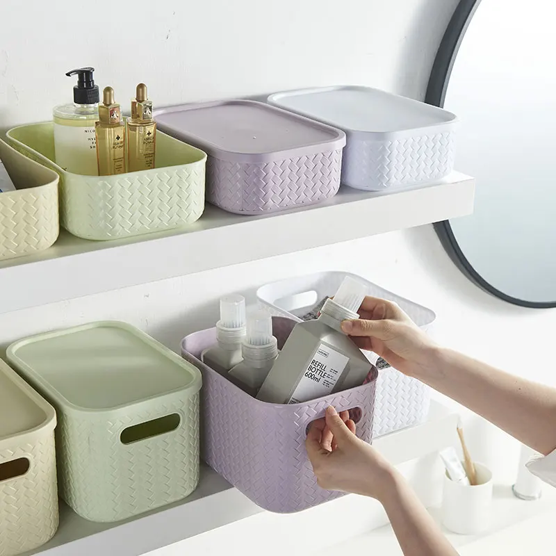 Colorful resemblance rattan plastic storage basket Large capacity box for bedroom Homeware basket
