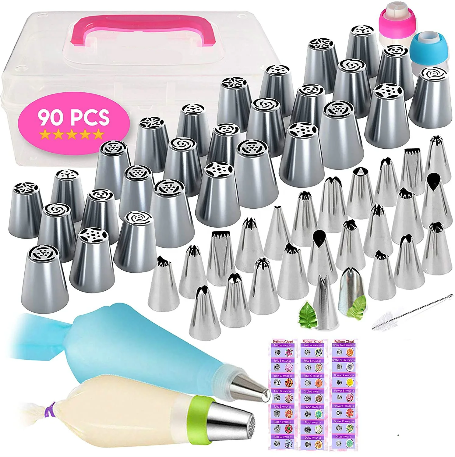 90 pcs Russian piping tips set with storage case Cake decorating supplies kit 28 Numbered easy to use icing nozzles
