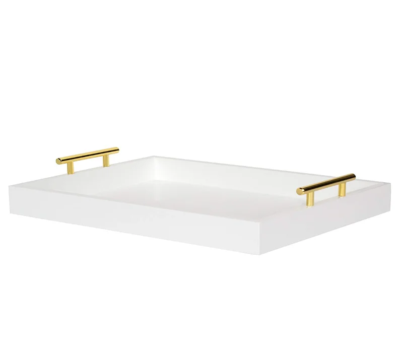 
Decorative Tray with Polished Metal Handles Wood Food Serving Tray Storage Custom Size Custom Color Customized Logo HAPPY ATRS 