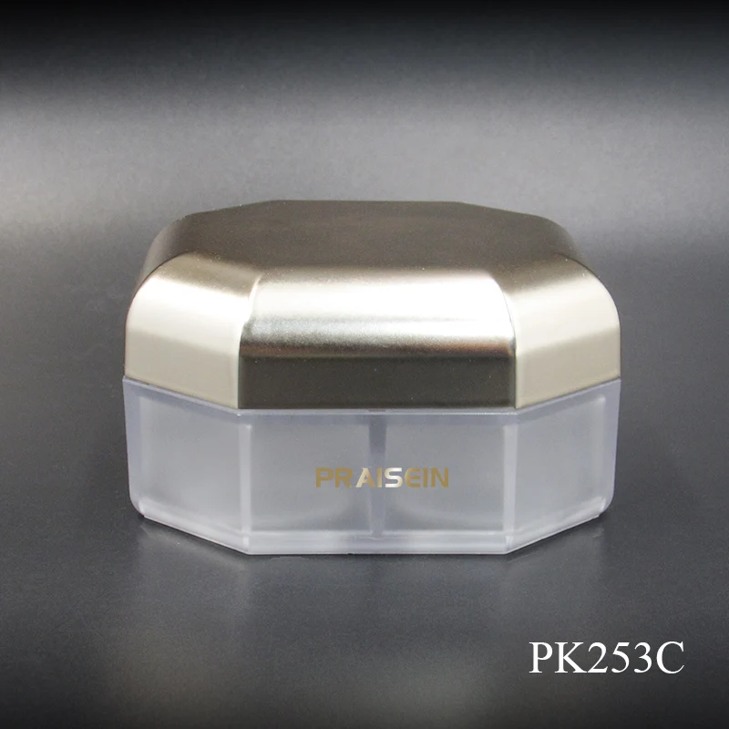 8g 30g Silver octagonal loose powder jar empty plastic four-color cosmetics clear loose powder container with sifter