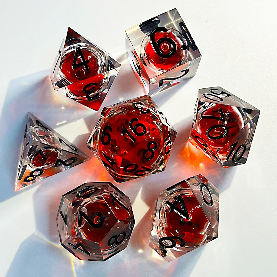Liquid Core Dice Hot Sale red blood with black font for dnd resin handmade sharp edge dice set
