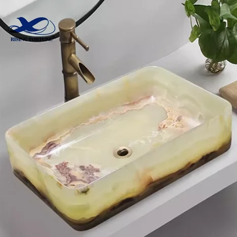 RF Cheap Natural Green Onyx Marble Stone Wash Basin Polished Oval Drum For Bathroom